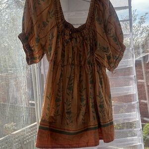 Boho Floral Peasant Top in Mustard and Teal